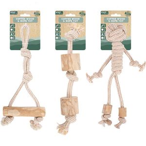 Smart Choice 100% Natural Coffee Wood & Rope Dog Toy