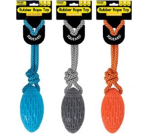 Smart Choice Squeaky Rubber Rope Rugby Ball Dog Toy 41cm