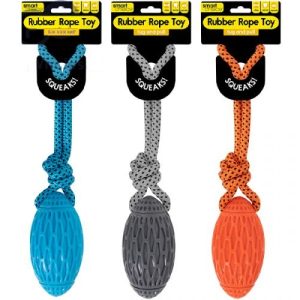 Smart Choice Squeaky Rubber Rope Rugby Ball Dog Toy 41cm