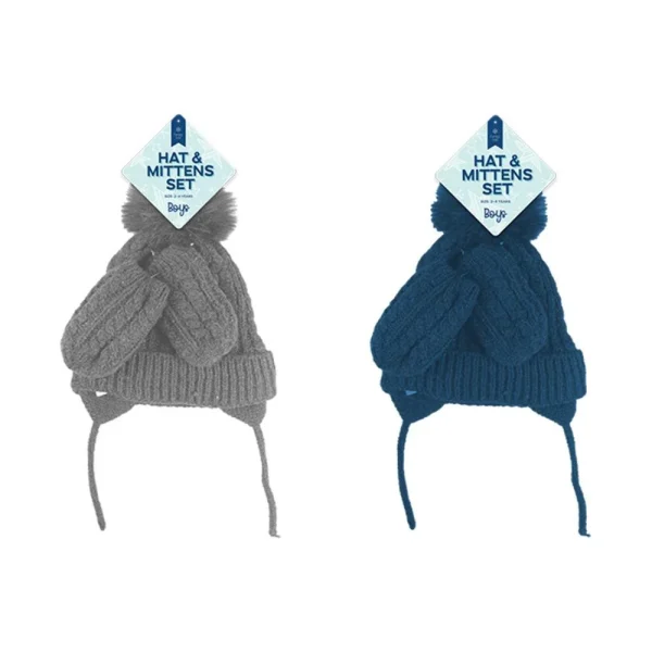 Farley Mill Boys Knitted Hat & Mittens Set