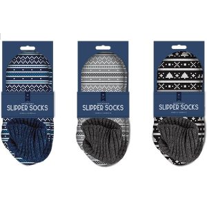 Farley Mill Men's Pattern Knitted Cable Cuffed Winter Slipper Socks