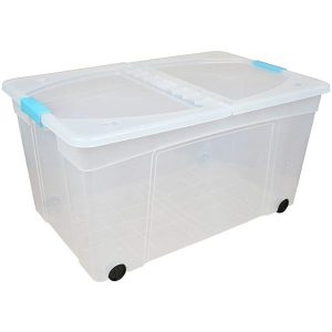 Large Clear Clippy Storage Box With Wheels & Folding Lid 110l