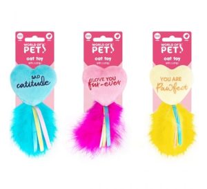 World Of Pets Catnip Heart Plush Feather Cat Toy