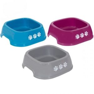 World Of Pets Square Plastic Pawprint Pet Bowl 750ml