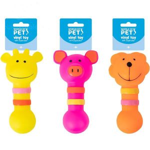 World Of Pets Squeaky Vinyl Animal Baton Dog Toys 13.5cm