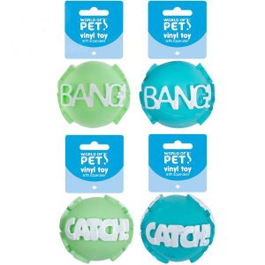 World Of Pets Squeaky Vinyl Word Ball Dog Toy 8cm