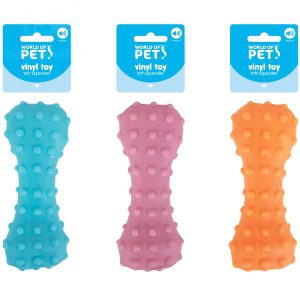 World Of Pets Squeaky Vinyl Dotted Bone Dog Toy 15cm