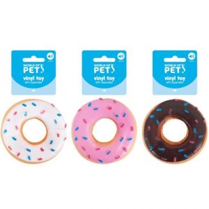 World Of Pets Squeaky Vinyl Donut Dog Toy 9cm