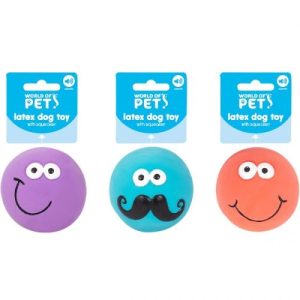 World Of Pets Fun Face Latex Ball Dog Toy