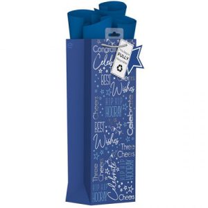 Giftmaker Blue Text Celebration Gift Bag Bottle