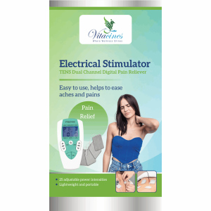 Vitacines Electrical Stimulator dual channel TENS pain reliever packaging
