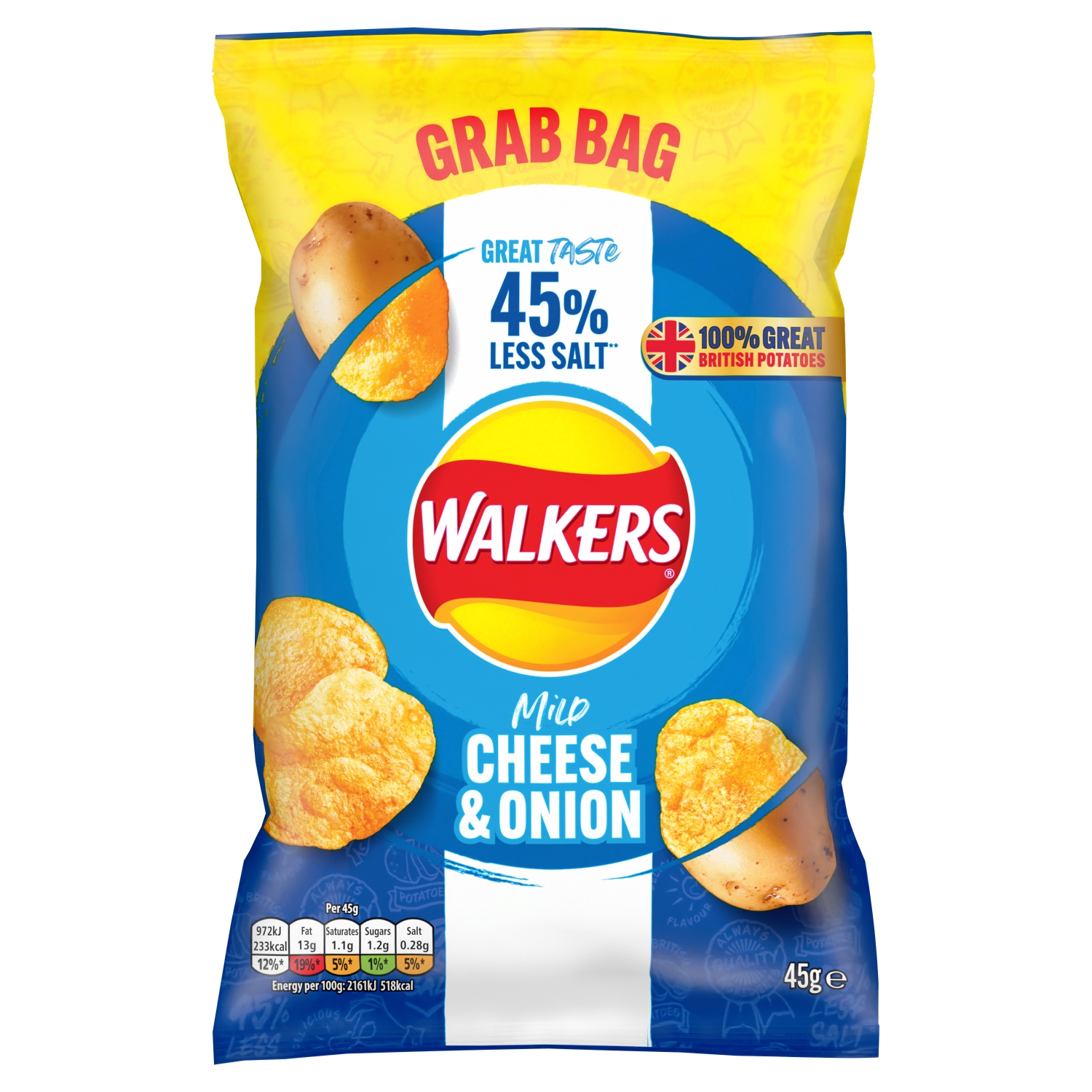 Walkers 45% Less Salt Mild Cheese & Onion Crisps 45g