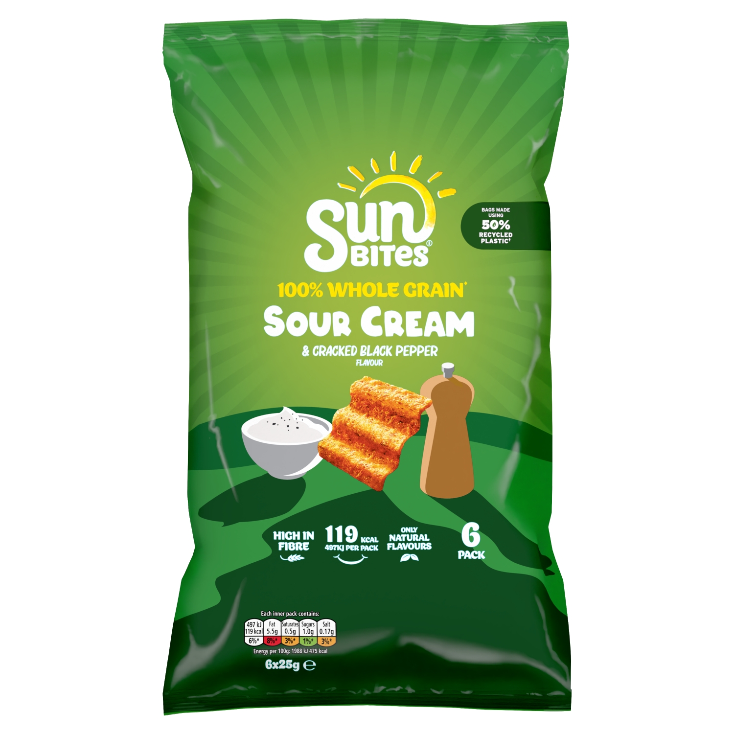 Walkers Sunbites Sour Cream & Black Pepper 6 x 25g