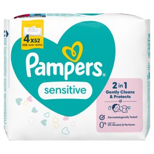 Pampers Sensitive Fragrance-Free 4 x 52 Baby Wipes