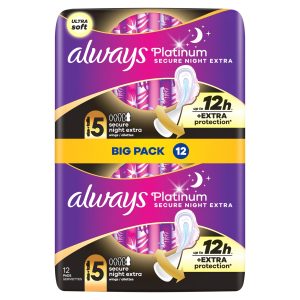 Always Platinum Sanitary Towels Secure Night Extra Size 5 Pack Of 12