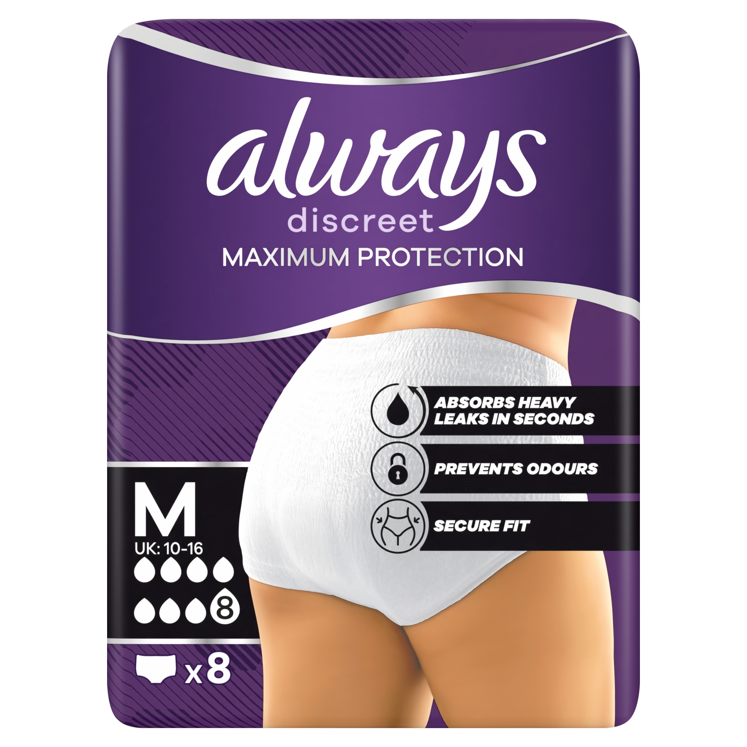 Always Discreet Heavy Adult Incontinence Pants 8 Drops Medium Pack Of 4 x 8