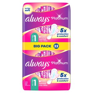 Always Platinum Size 1 Sanitary Towels Normal Winged Pack Of 22