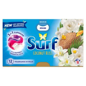 Surf Laundry Washing Detergent Capsules Coconut Bliss 15 Washes