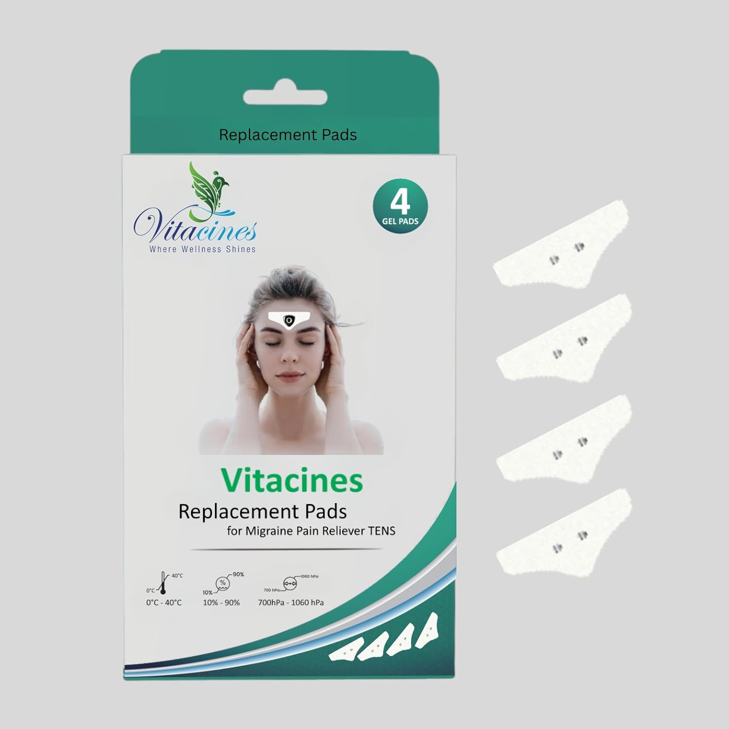 Vitacines Migraine TENS Replacement Pads – 4 Gel Pads
