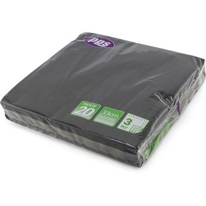 PPS NAPKINS 3 PLY 33CM X 33CM Pack Of 20 - BLACK