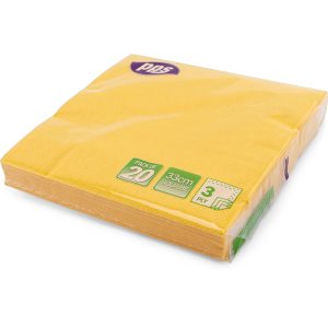 PPS NAPKINS 3 PLY 33CM X 33CM Pack Of 20 - YELLOW