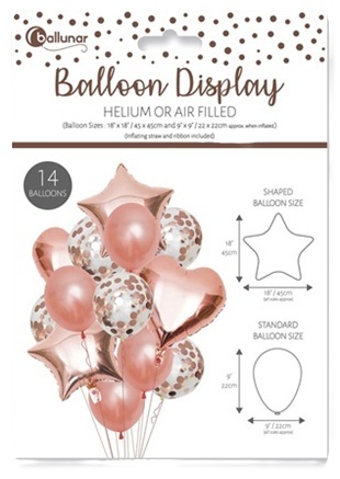 EUROWRAP 14 PIECE BALLOON SET ROSE GOLD APX 45 X 45 CM