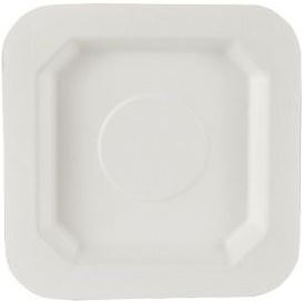 50 WHITE PLATES SUGAR CANE SQUARE 13CM X 13CM