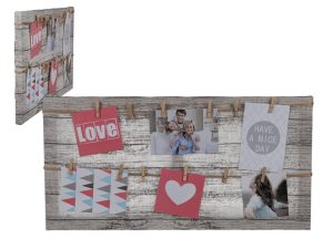 WOOD EFFECT CANVAS 12 MINI PEGS PHOTO PICTURE FRAME 30CM X 60CM