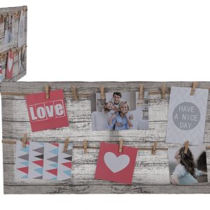 WOOD EFFECT CANVAS 12 MINI PEGS PHOTO PICTURE FRAME 30CM X 60CM