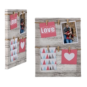 WOOD EFFECT CANVAS 6 MINI PEGS PHOTO PICTURE FRAME 30CM X 40CM
