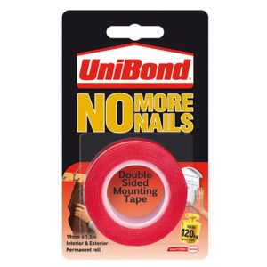 UNIBOND NO MORE NAILS DOUBLE SIDED MOUNTING TAPE ROLL 19MM X 1.5M