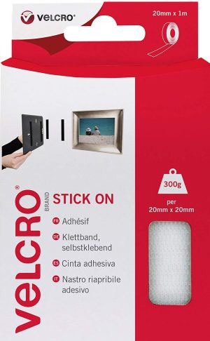 VELCRO WHITE STICK ON TAPE 20MM X 1M