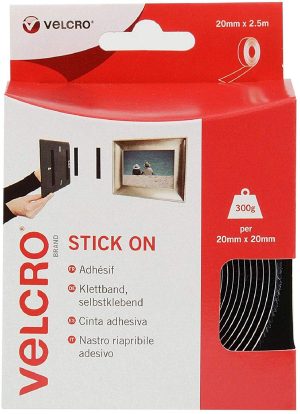 VELCRO BLACK STICK ON TAPE 20MM X 2.5M