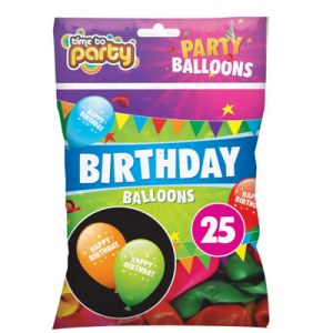 TIME TO PARTY HAPPY BIRTHDAY PARTY BALLOONS Pack Of 25