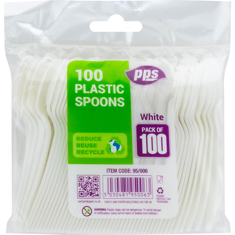 PPS WHITE PLASTIC SPOONS Pack Of 100