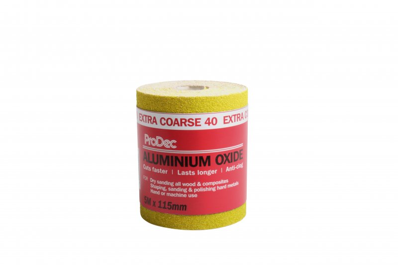 PRODEC 40 GRIT YELLOW ALUMINIMUM OXIDE SANDING PAPER 5M X 115MM
