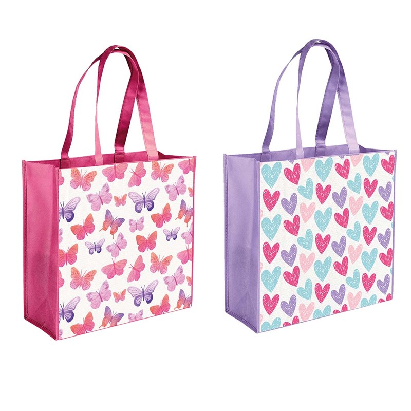 TALLON LARGE SQUARE PP HEARTS & BUTTERFLIES SHOPPING BAG 40 X 40CM