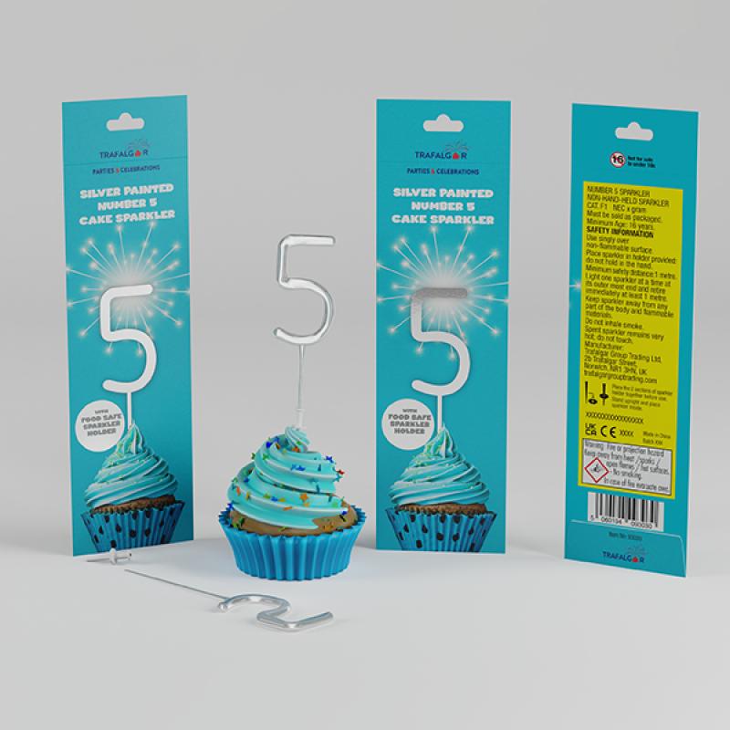 TRAFALGAR SILVER PAINTED CAKE SPARKLER - NO 5
