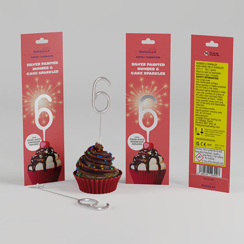 TRAFALGAR SILVER PAINTED CAKE SPARKLER - NO 6