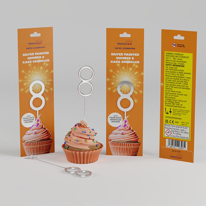 TRAFALGAR SILVER PAINTED CAKE SPARKLER - NO 8