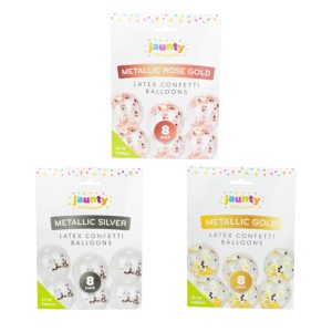 JAUNTY 12" METALIC ROSE GOLD LATEX CONFETTI BALLOONS Pack Of 8