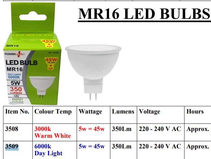 POWER PLUS ENERGY SAVING MR16 5W DAY LIGHT LED BULB