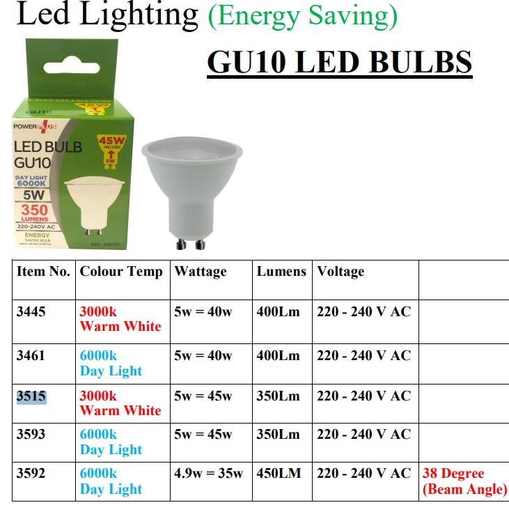 POWER PLUS ENERGY SAVING GU10 5W DIMMABLE WARM LIGHT BULB