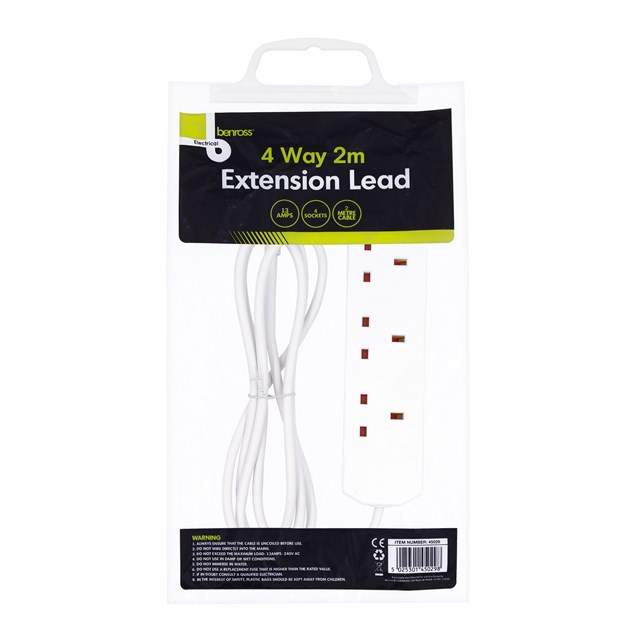 BENROSS 13AMP 4 WAY EXTENSION LEAD 2MTR