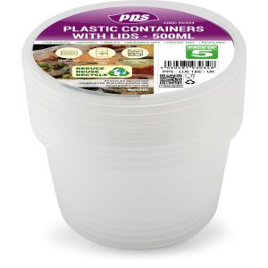 PPS CLEAR PLASTIC ROUND FOOD CONTAINERS WITH LID 550ML Pack Of 5