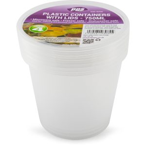 PPS CLEAR PLASTIC ROUND FOOD CONTAINERS WITH LID 700ML Pack Of 4