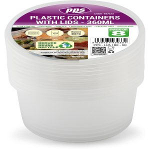 PPS CLEAR PLASTIC ROUND FOOD CONTAINERS WITH LID 360ML Pack Of 8
