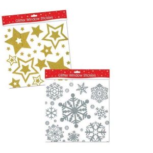 GLITTER CHRISTMAS WINDOW STICKERS GOLD STAR