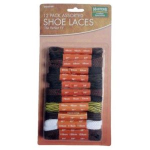 ASSORTED SHOE LACES Pack Of 12 BROWN BLACK WHITE
