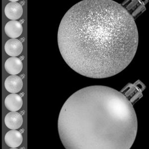 12 MINI BAUBLES MAT GLITTER SILVER 30MM